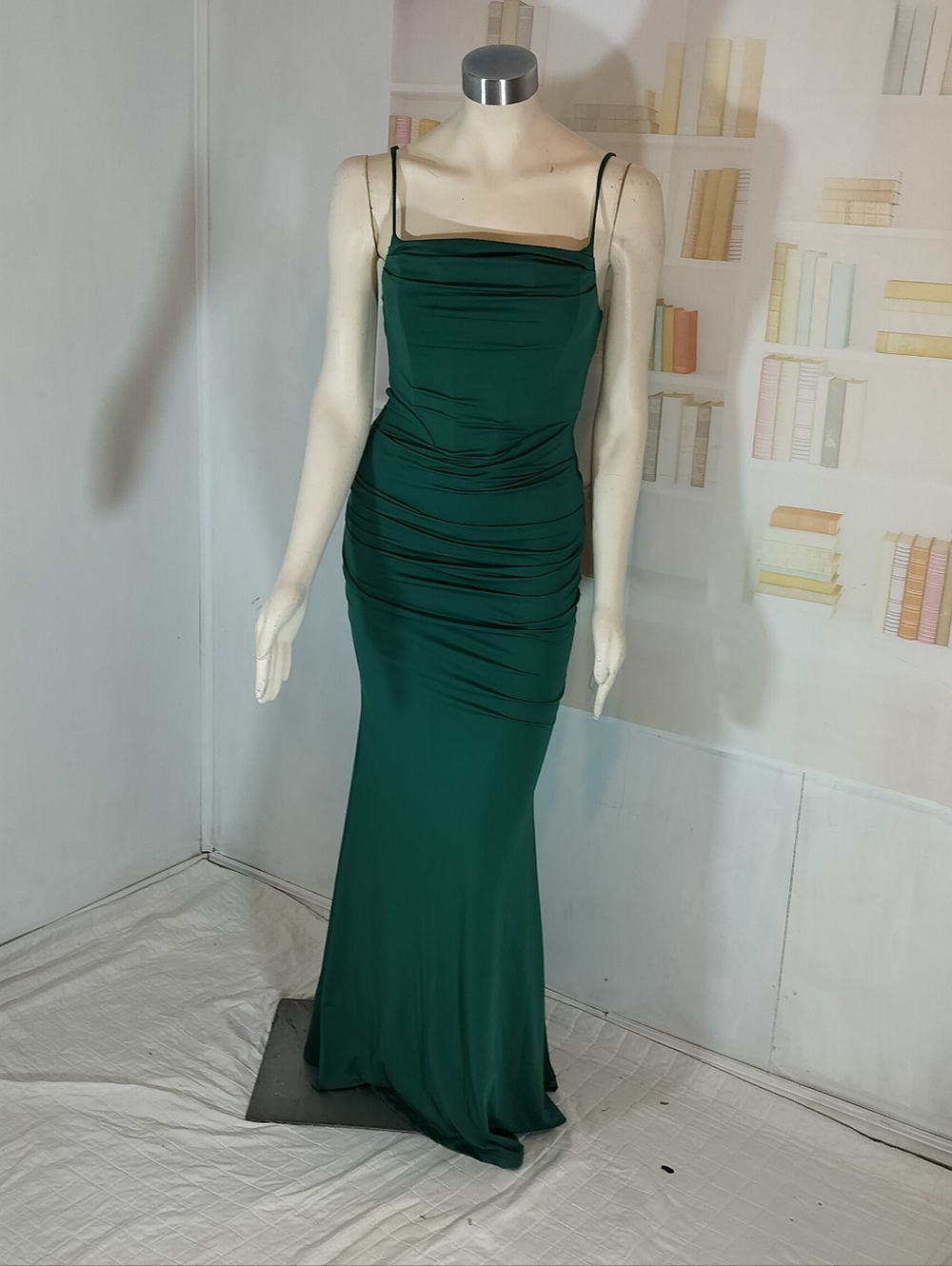 & Other Stories Emerald Green Ruched Satin-Effect Maxi Dress